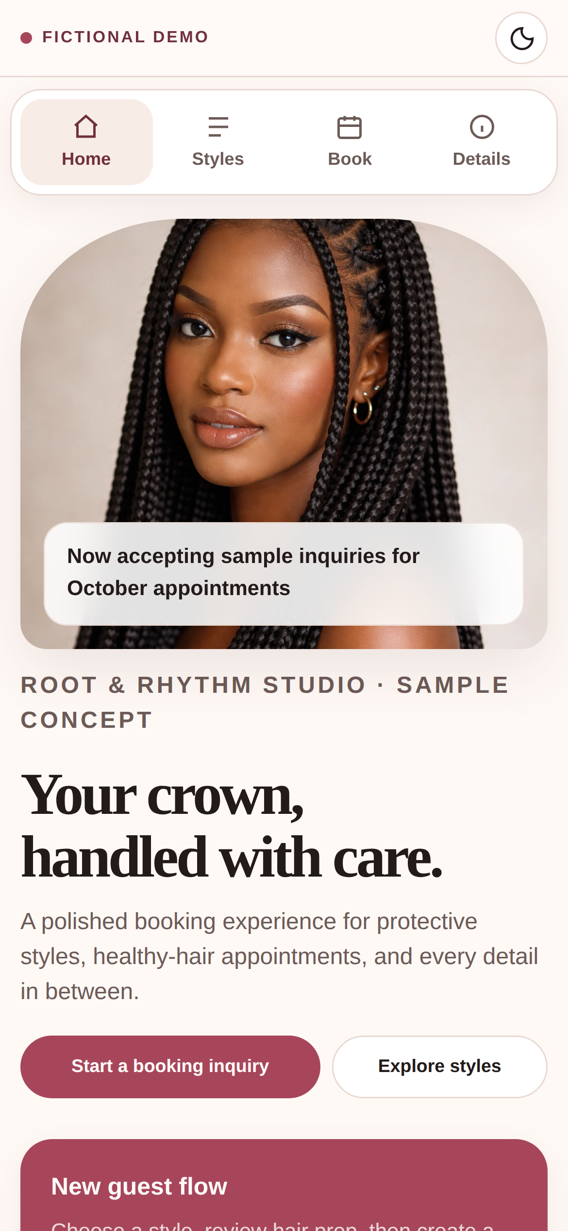 Hair service app preview shown for a braider