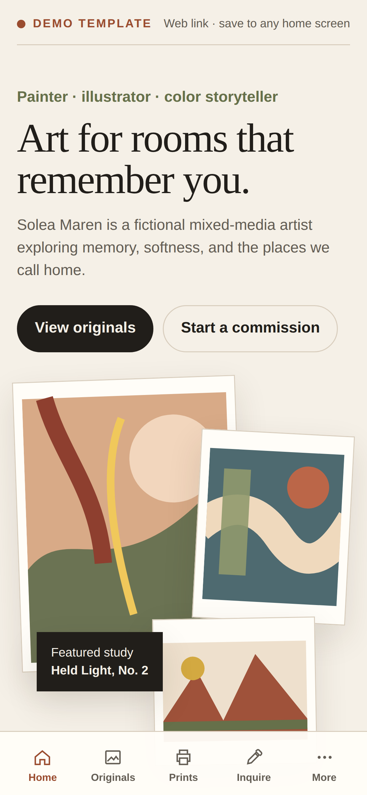 Visual artist portfolio and commission app preview