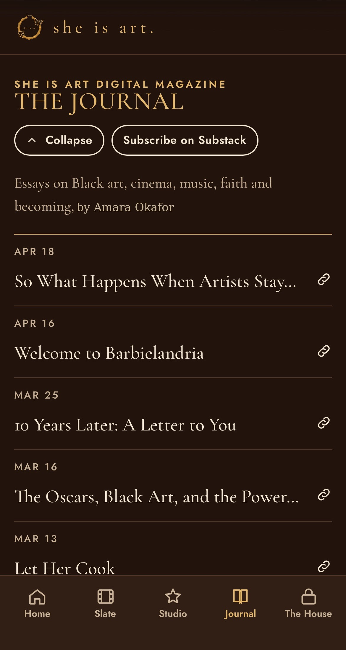 The Journal digital magazine inside the She Is Art Productions app