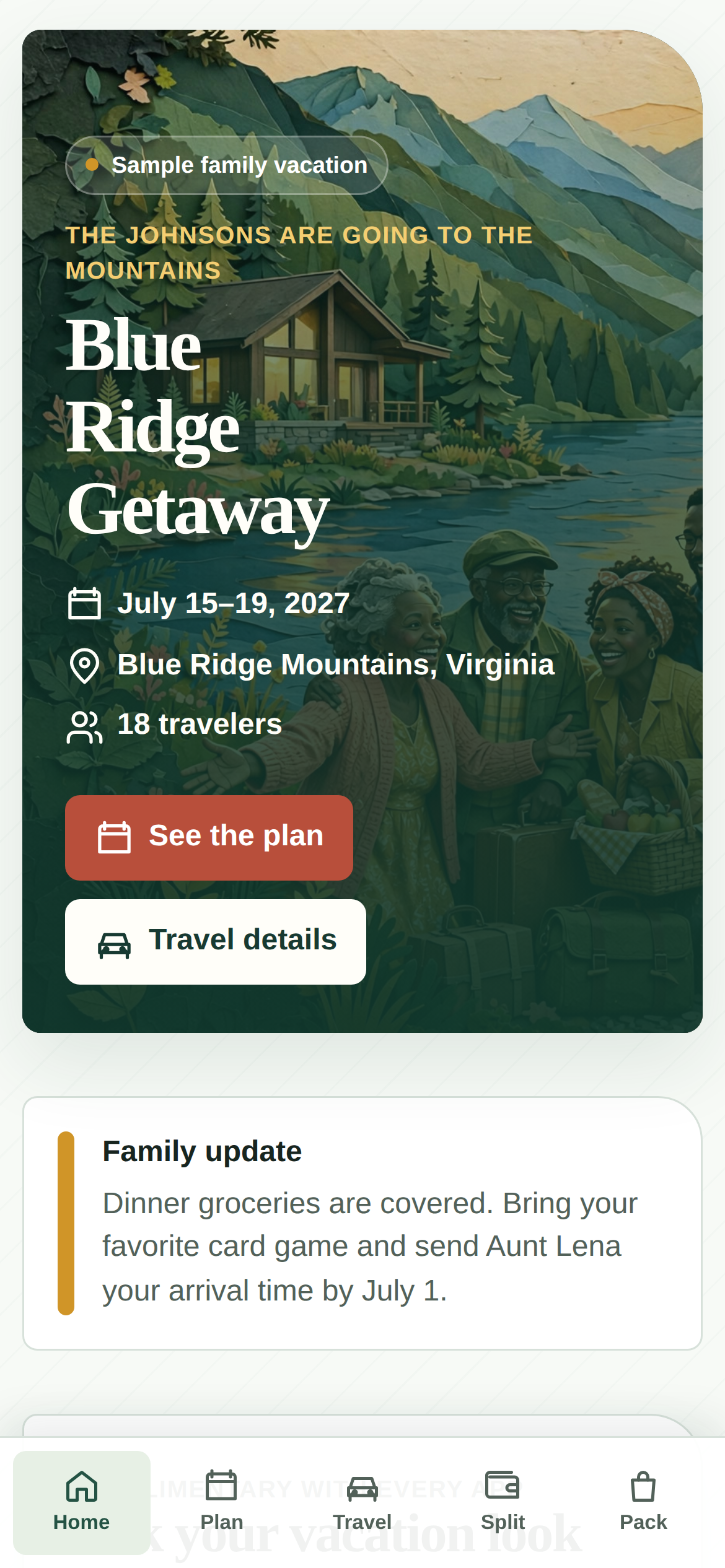 Blue Ridge family vacation app preview