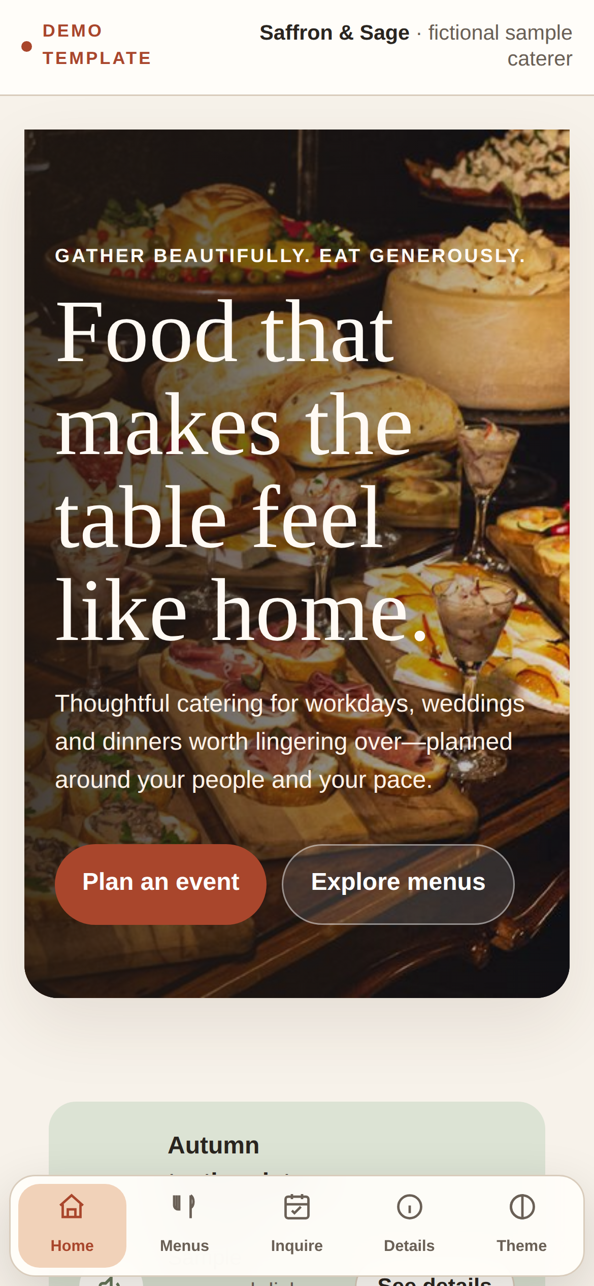 Catering and food business app preview